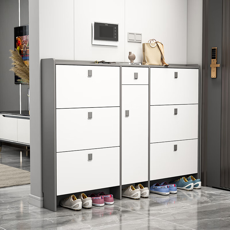 优依福超薄翻斗鞋柜衣帽架一体实木翻斗鞋柜家用门口大容量超薄带衣架