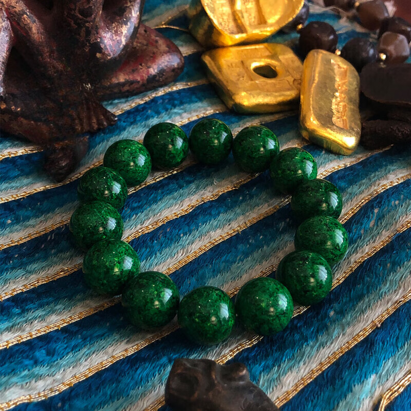 御漪满脑花脑纹理骨仿虬角正圆珠正阳绿手工古法绿染单圈手串 10mm