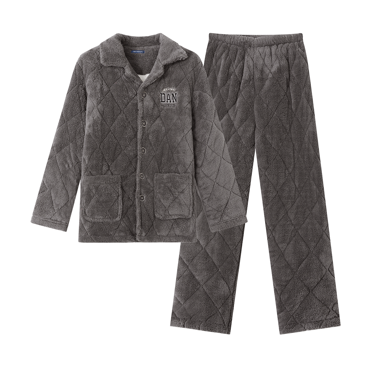 香蜜闺秀【三层夹棉加厚】男士睡衣秋冬新款长袖可外穿保暖男士家居服套装 W3424013深灰 2XL