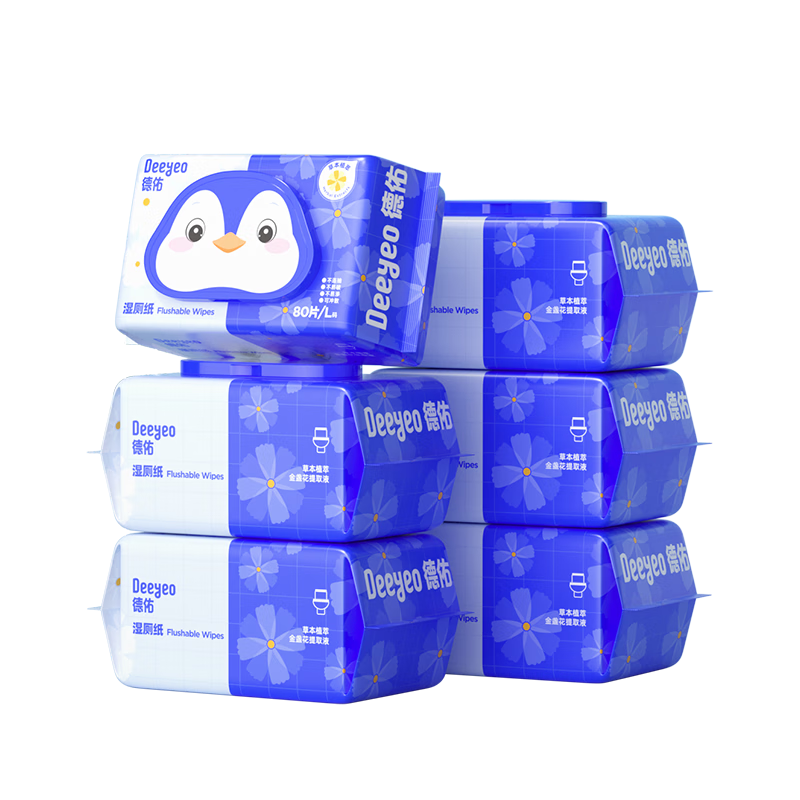 德佑湿厕纸家庭装80抽*6包 洁厕湿纸巾厕纸湿巾 可搭配卷纸卫生纸使用