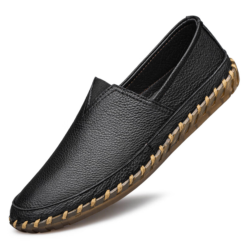 赫缇曼(hetiman)豆豆皮鞋男牛筋底鞋透气一脚蹬休闲鞋大码驾车手工