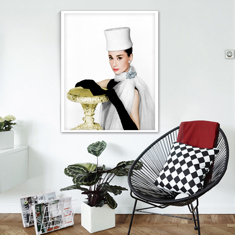 格绿美奥黛丽赫本装饰画三联黑白复古怀旧美女海报挂画服装店酒吧现代 LJ9297 装好框60X80厘米 环保木质框+