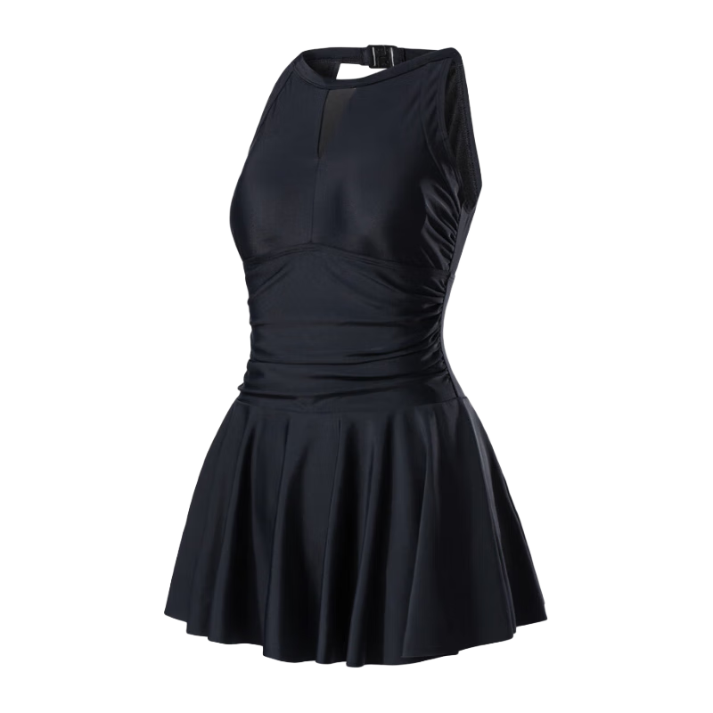 浩沙（hosa）裙式連體泳衣女保守性感游泡溫泉泳衣女休閑簡約泳裝 深藍(lán) M 