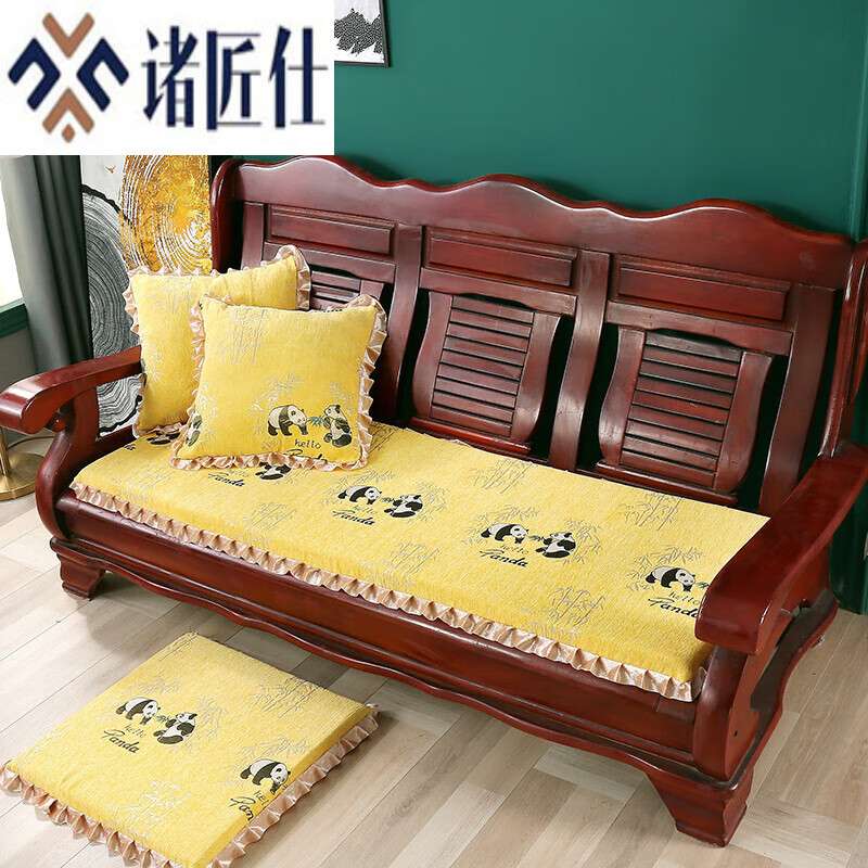 诸匠仕老式木质三人沙发垫加厚实木椅垫海绵垫防滑三人座通用红木可拆洗 紫色 雪尼尔紫 50cm*198cm四人座