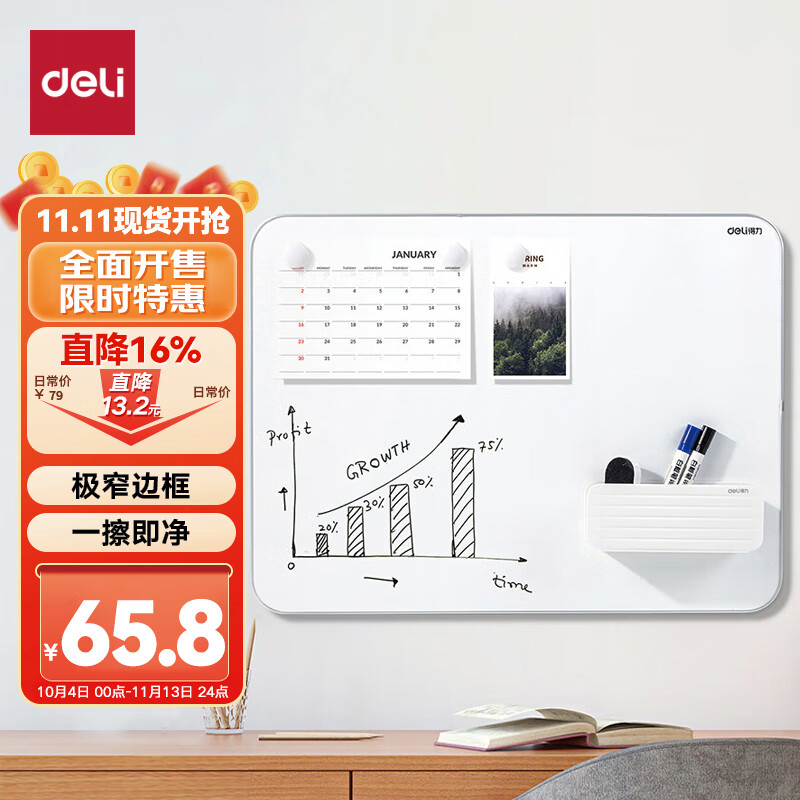 得力(deli)挂式白板 窄边框系列60*45cm易擦磁性办公教学会议悬挂式白板家用儿童写字板黑板50025怎么看?