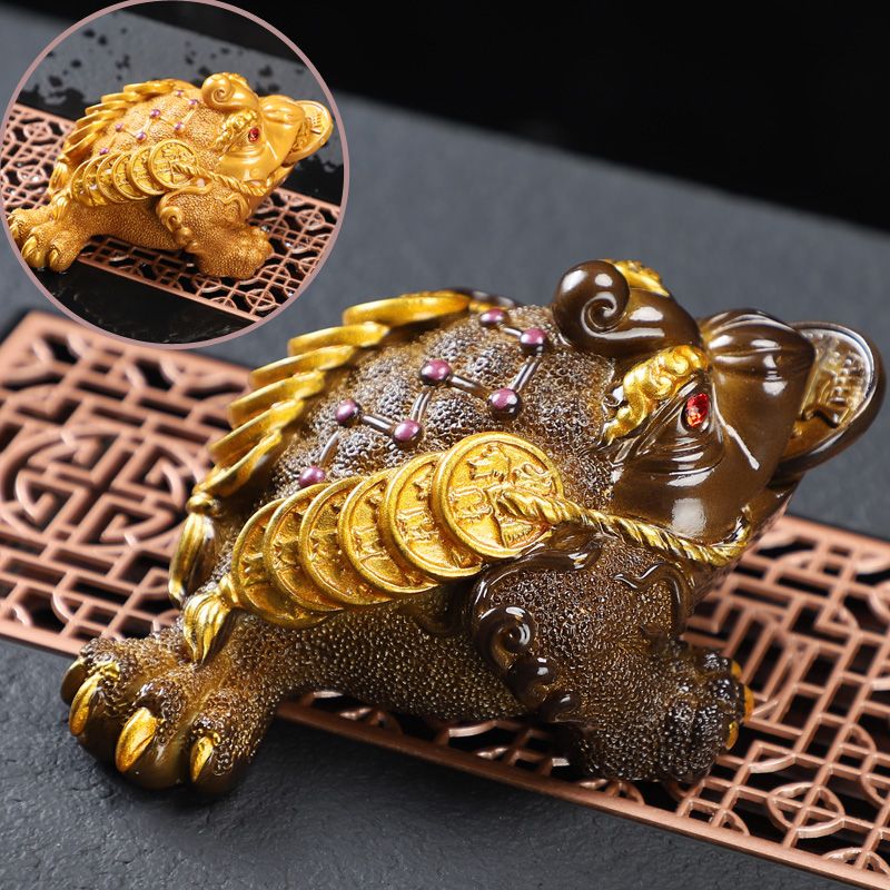 希格鯊精品變色招財金蟾貔貅茶寵擺件可養(yǎng)創(chuàng)意噴水茶寵茶具配件貔貅飾品 招財金蟾【金色】 無規(guī)格
