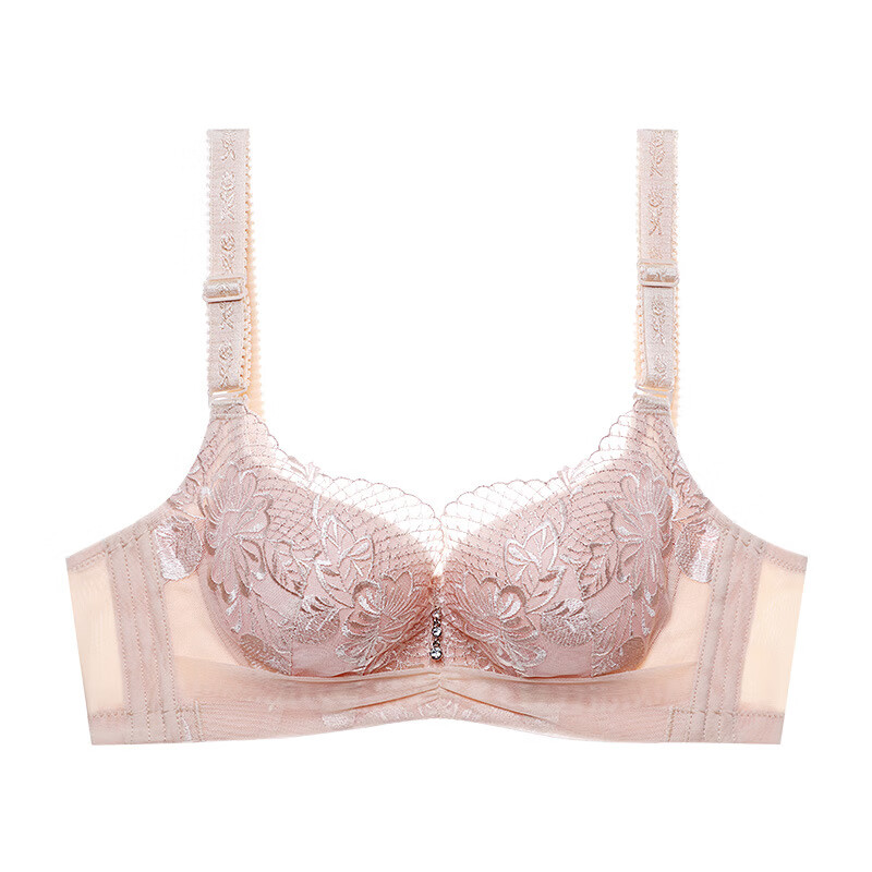 秀硅胶新款品牌内衣女小胸厚聚拢调整型性感收副乳胸罩 杏色 70a32a厚