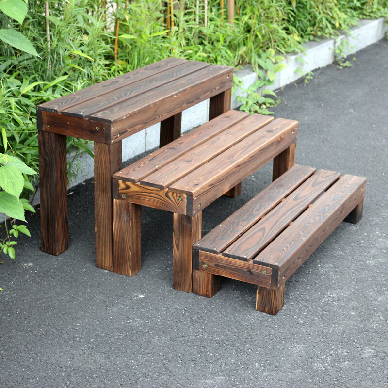 实木色台阶脚踏阶梯踏步碳化花几花器浴 单个 长60*宽30*高度18cm