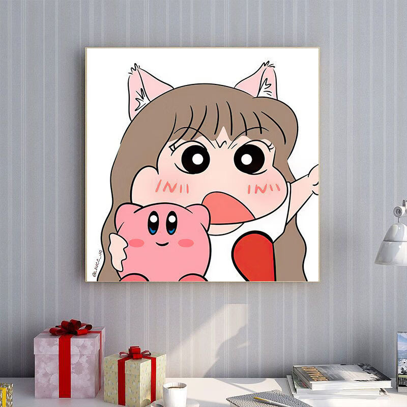 蜡笔小新儿温馨可爱卡通欧式客厅挂画年轻情侣 1 30*30黑哑光布纹膜