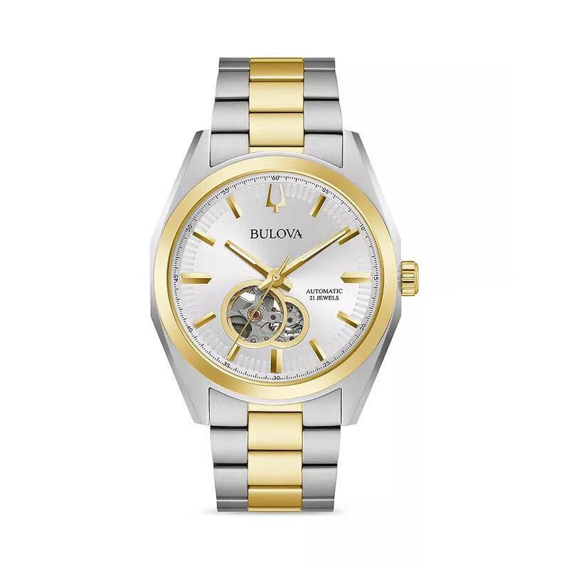 宝路华(bulova)男士手表 surveyor系列商务休闲间金钢带自动机械镂空