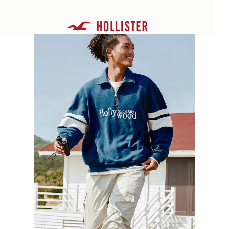 HOLLISTER24春秋款抓绒情侣美式长袖卫衣男装女装KI322-4219 海军蓝 S (175/92A)