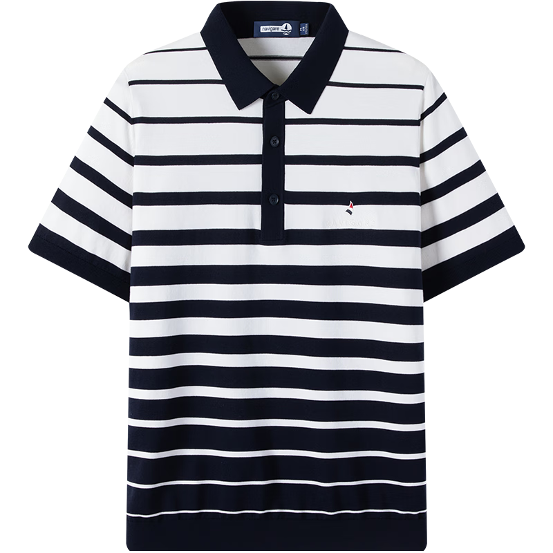 Navigare意大利小帆船男士短袖POLO衫25夏季新品涼感針織T恤翻領(lǐng)通勤體恤 暗藍(lán)條紋 L