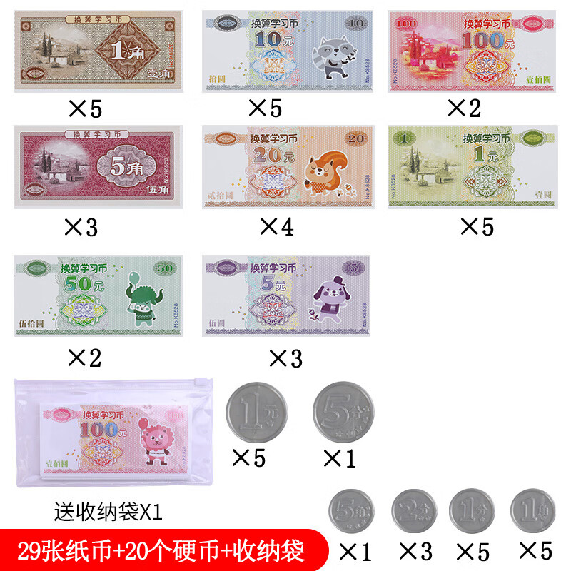 人民币纸币票样小学认识钱币元角分一年级数学下册学具元角分学具学习