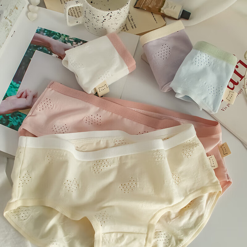 鎏蔓栗日系少女孩甜美镂空初高中生15中学生内裤女生奶油色纯棉纯色