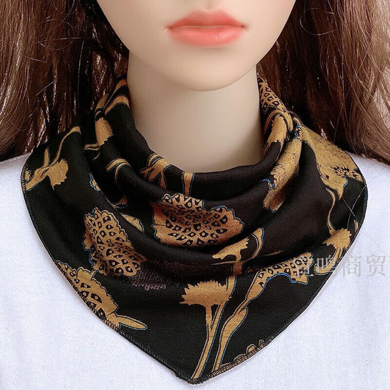 HACNSKD围脖 护颈女士秋冬季薄款三角围巾百搭保暖时尚假领子成人按摁扣 花开富贵 + 几何条纹