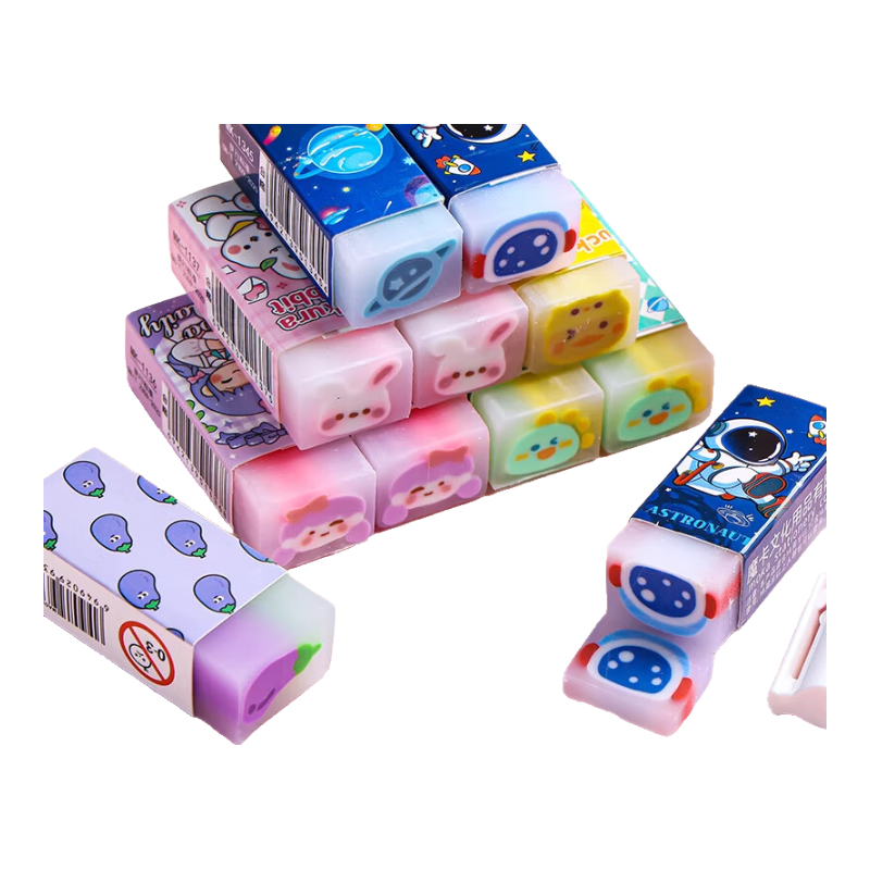 一木林 橡皮檫 文具 卡通蜡笔小新透明儿童果冻无碎屑擦的干净橡皮小学生专用不留痕 渐变蓝6个装8445