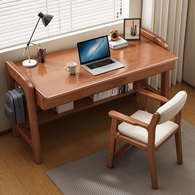 生态宜家实木书桌简约家用卧室学生写字桌子可升降学习桌 胡桃色 0.