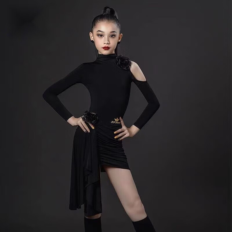 舞服女童秋冬款zydance秋冬练功表演训练服分体儿童舞蹈 zy黑色套装