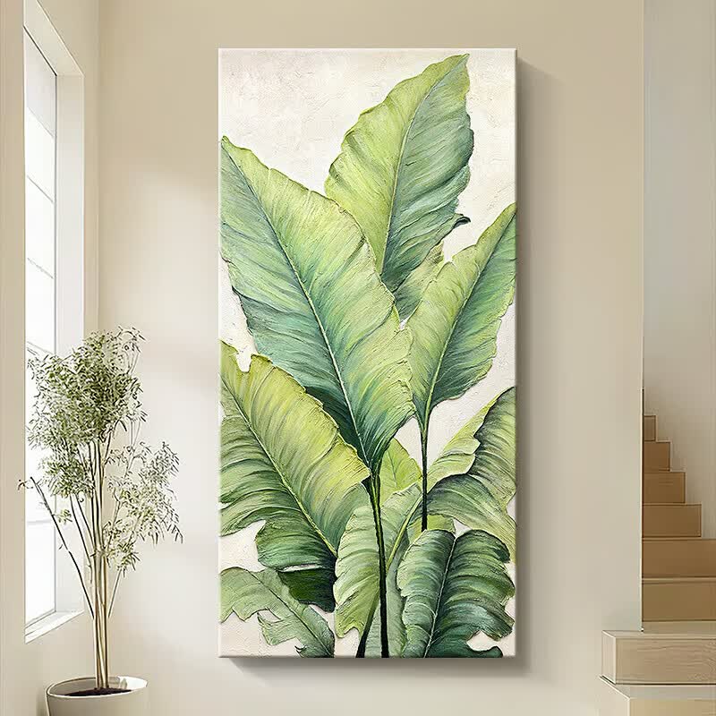 大】玄关装饰画现代轻奢走廊过道尽头挂画手绘油画芭蕉叶 简约无框画