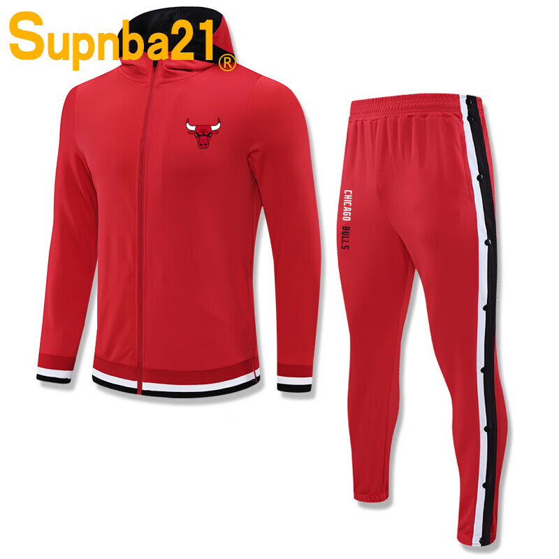 supnba21新款秋冬篮球训练服套装公牛队球衣出场服球衣外套开扣裤定制