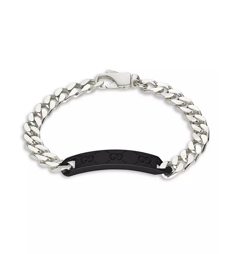 古驰(gucci)男士手链 silver tag id 时尚简约潮流个性板锁扣手链 送