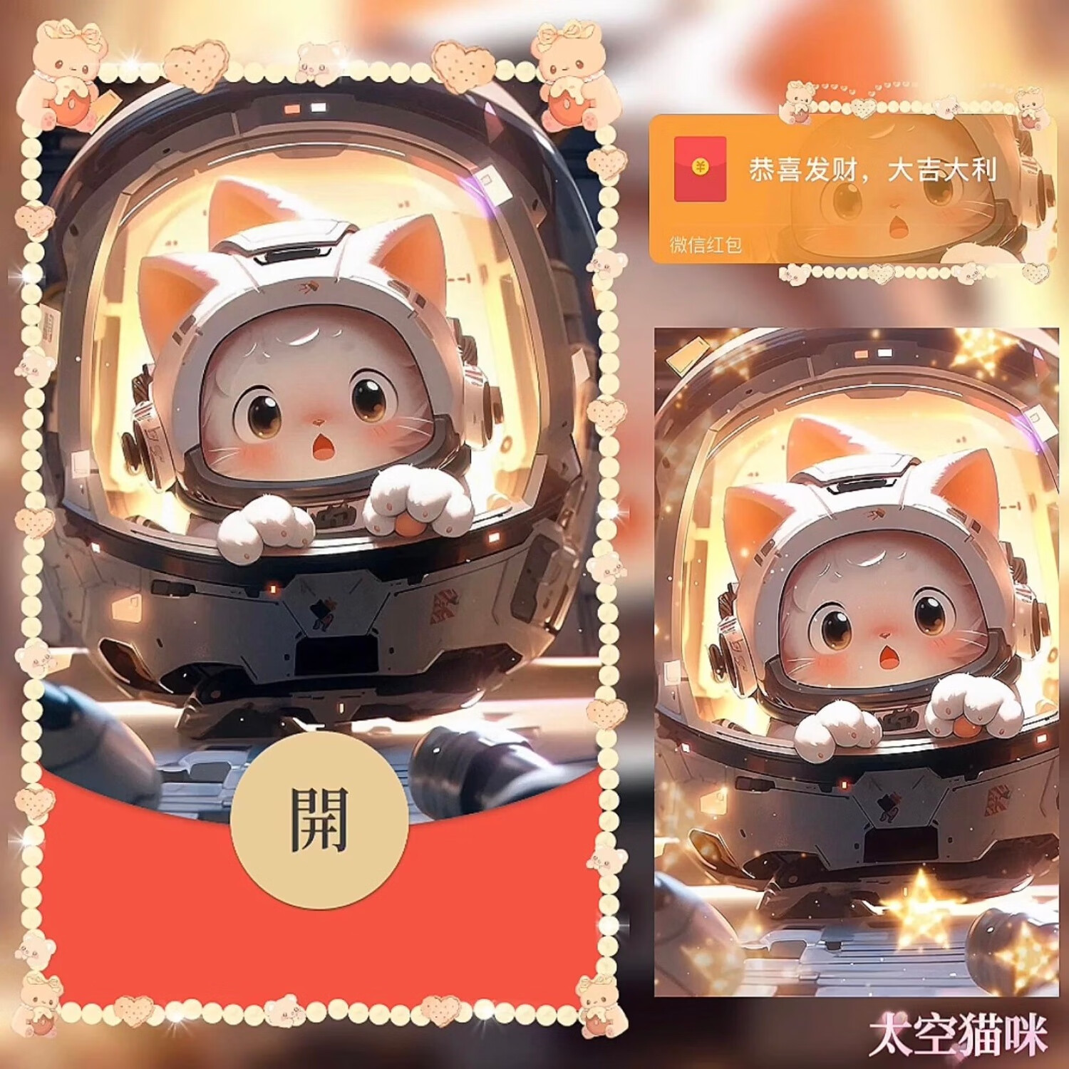 细狗酱/太空猫咪封面微信红包封面节日女生礼物定制动态红包封面