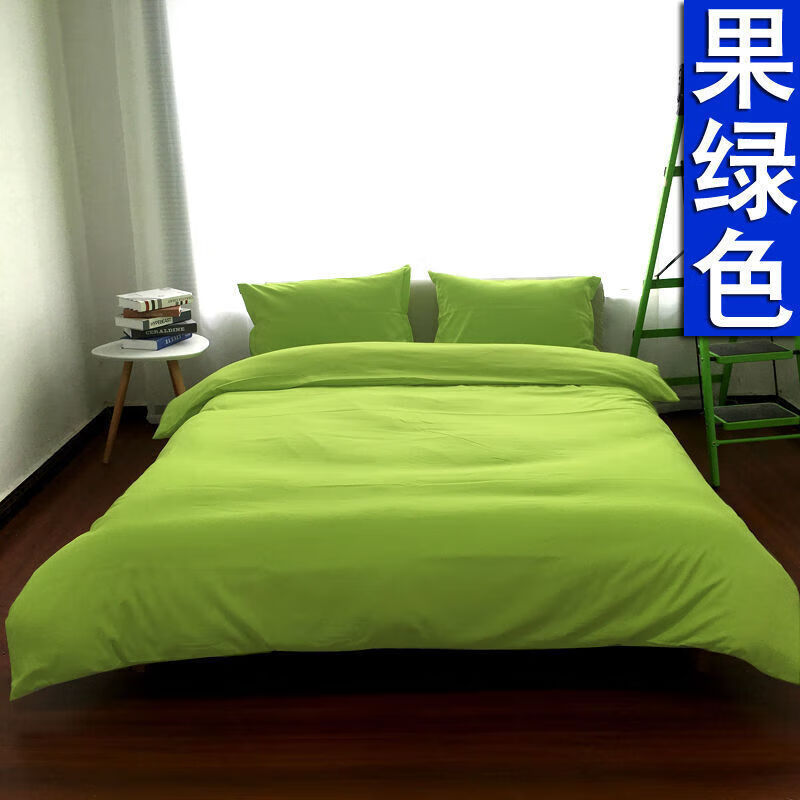 诹劬水洗被套床单小棉四件套清新纯三件套墨绿色床上用品复古军绿色
