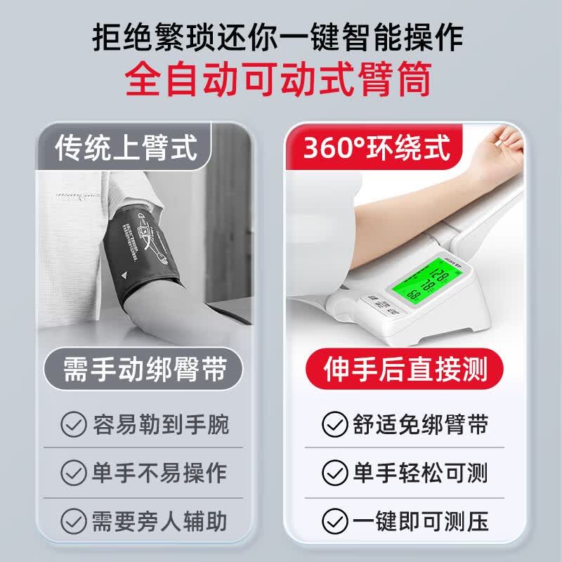 掌护臂筒式电子血压计家用血压测量仪医用高精准测血压CH-S603 【臂筒式】医用级别丨更稳更准