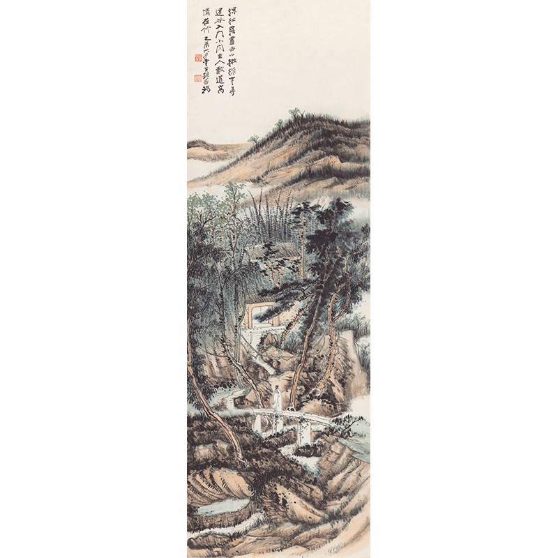 姿翰超高清微喷装饰画国画复制品立轴 孙家瑞 工笔山水立轴 寻仙隐居