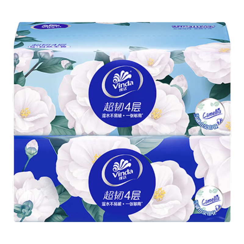 维达超韧山茶花抽纸S码4层90抽餐巾纸卫生纸巾整箱家用实惠装印花 4层90抽2包