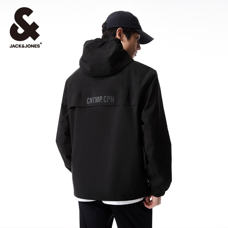 杰克·琼斯（JACK&amp;JONES）男装潮流秋季外套男士连帽防风上衣户外休闲夹克短款百搭外套男 E41黑色 M (175)