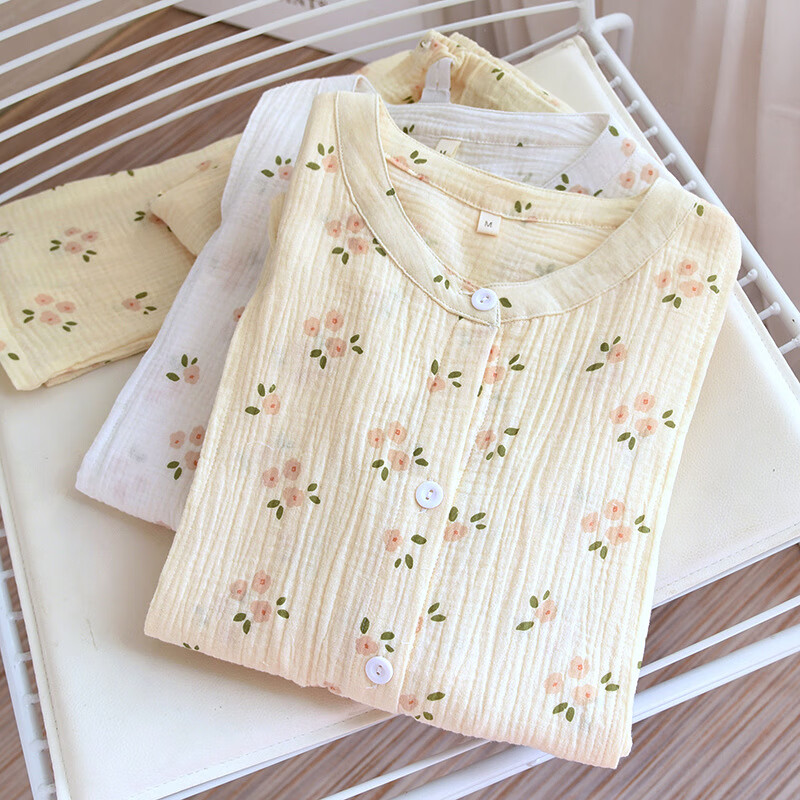 孕妇月子服产后哺乳衣超薄棉纱透气睡衣女大码家居服可外穿 梅花绉布哺乳-黄 L(115-125斤）