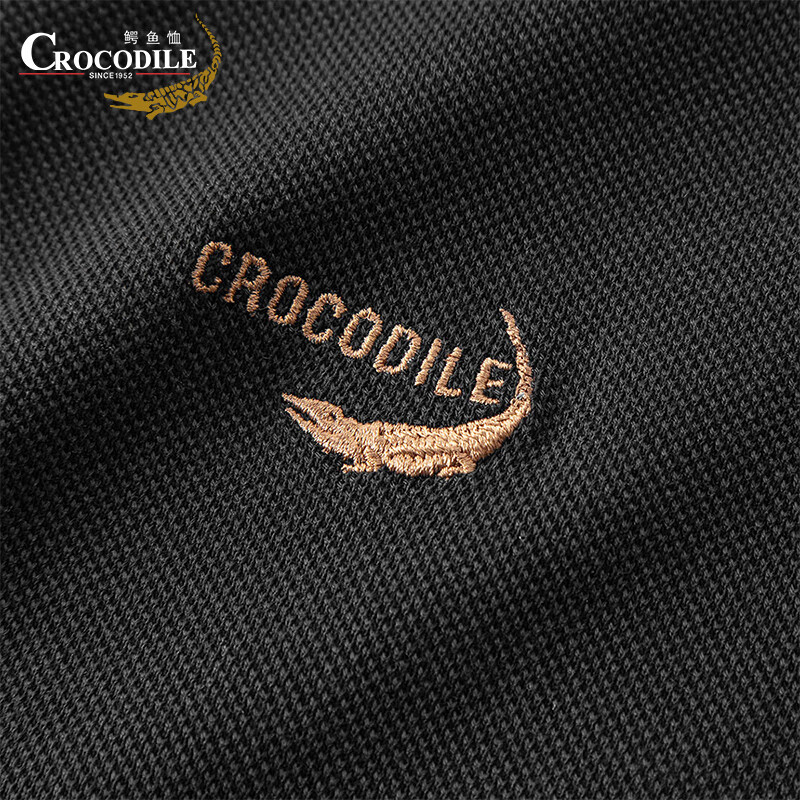 鳄鱼恤（CROCODILE）男士POLO衫商务休闲纯色秋冬中青年打底长袖衫t恤简约通勤 黑色 3XL 56