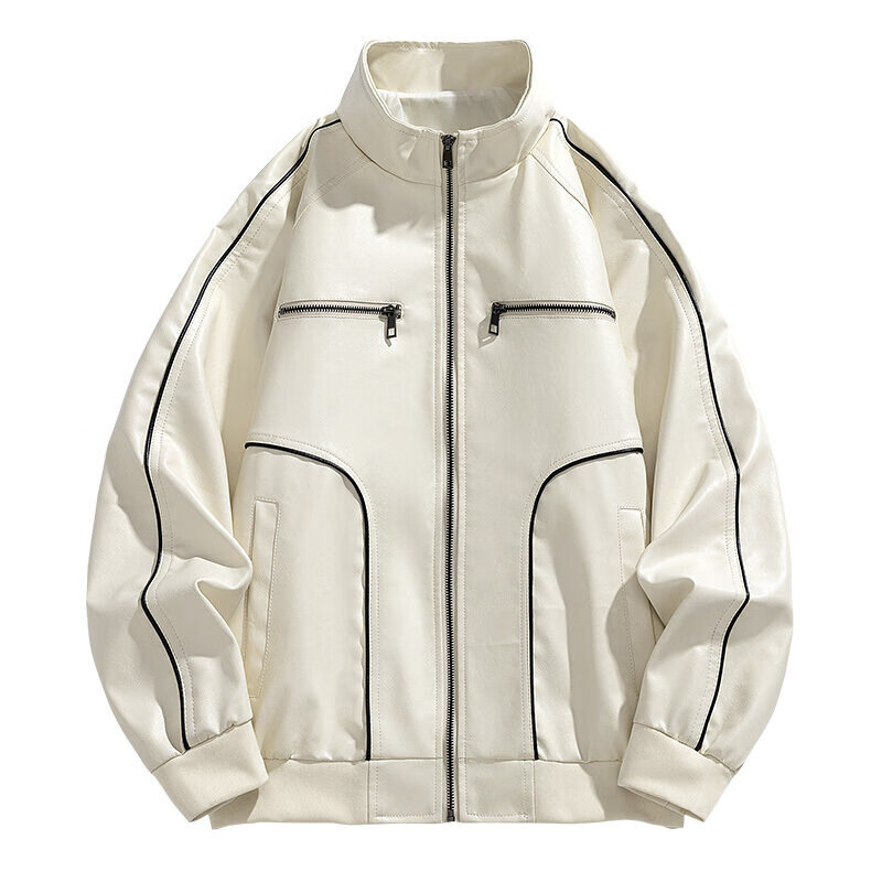 凯逸弗（kainifu）立领休闲百搭男士皮衣秋新款潮流夹克外套 白色 M