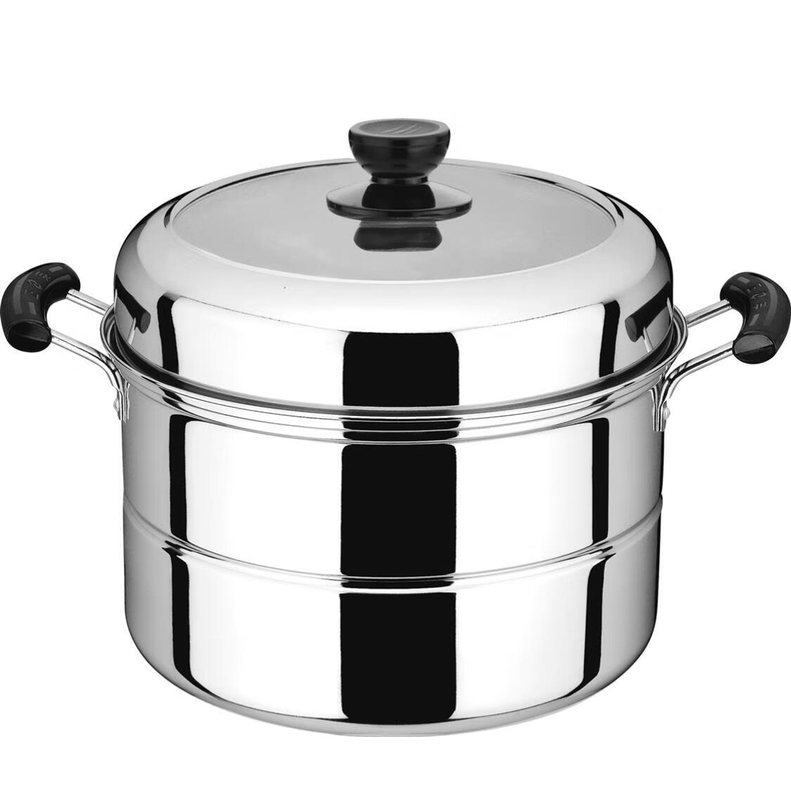 翰鸥斐振能食品级不锈钢厨宝双层多用锅加厚复底组合盖大号二层蒸笼