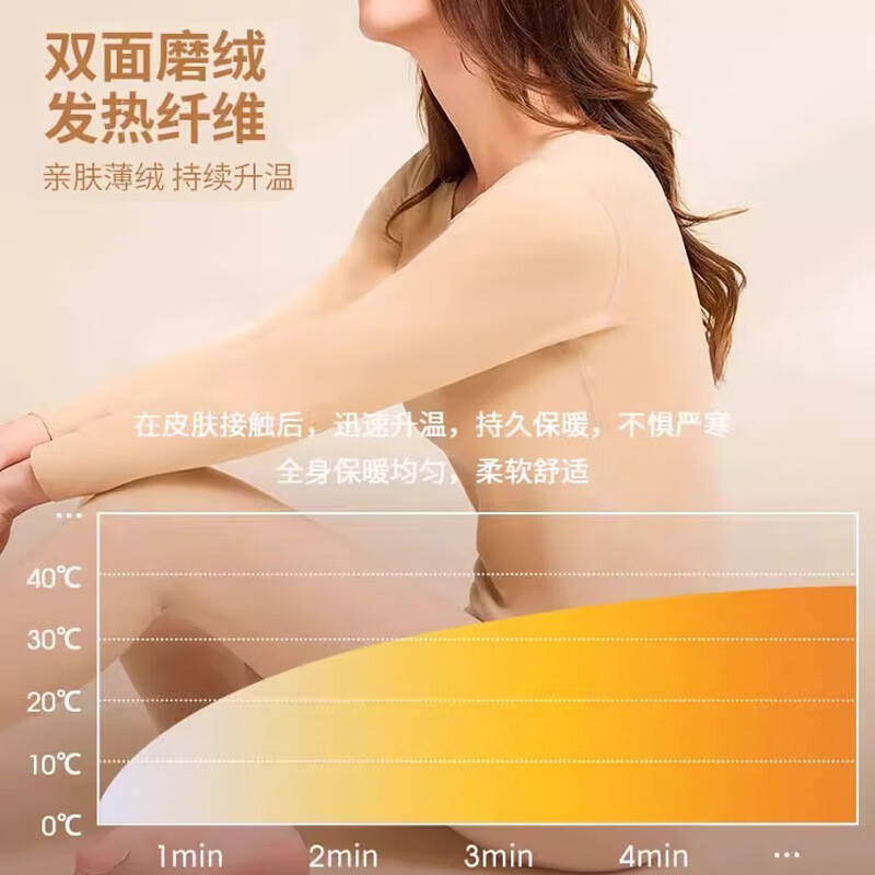 华婷露（Huatinglu） 保暖内衣女双面磨绒修身美体打底内衣抗寒保暖套装圆领打底衫 红色 套装 L (适合85-100斤穿)