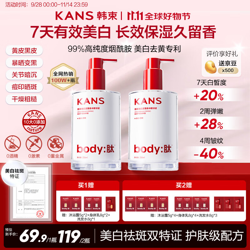 韩束美白身体乳精华液提亮补水保湿滋润肤露烟酰胺女防干燥皮肤250g