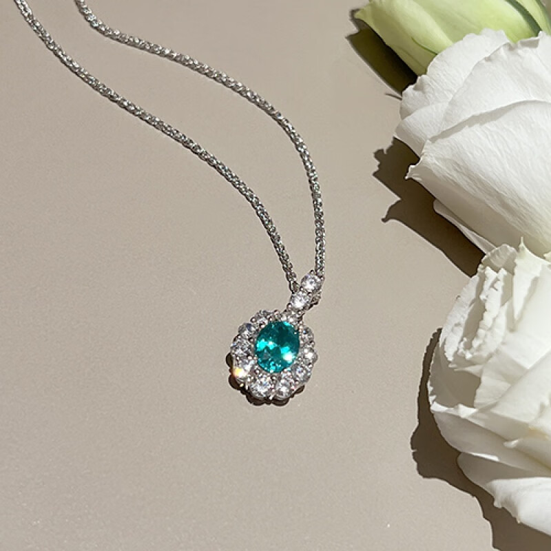 莎畔复古感实验室培育帕拉伊巴项链女2克拉绿宝石碧玺钻石锁骨链 培育