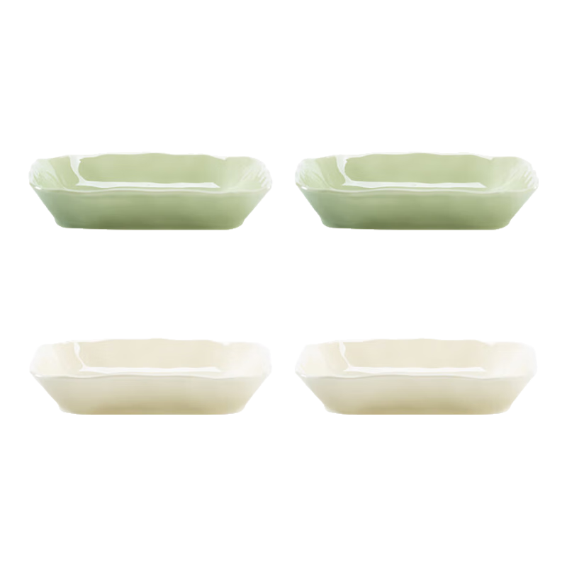 康琴（KANGQIN）奶油風(fēng)陶瓷碗家用2024新款吃飯碗高顏值餐具面碗湯碗喬遷碗碟套裝 8英寸方盤(pán) 4件套