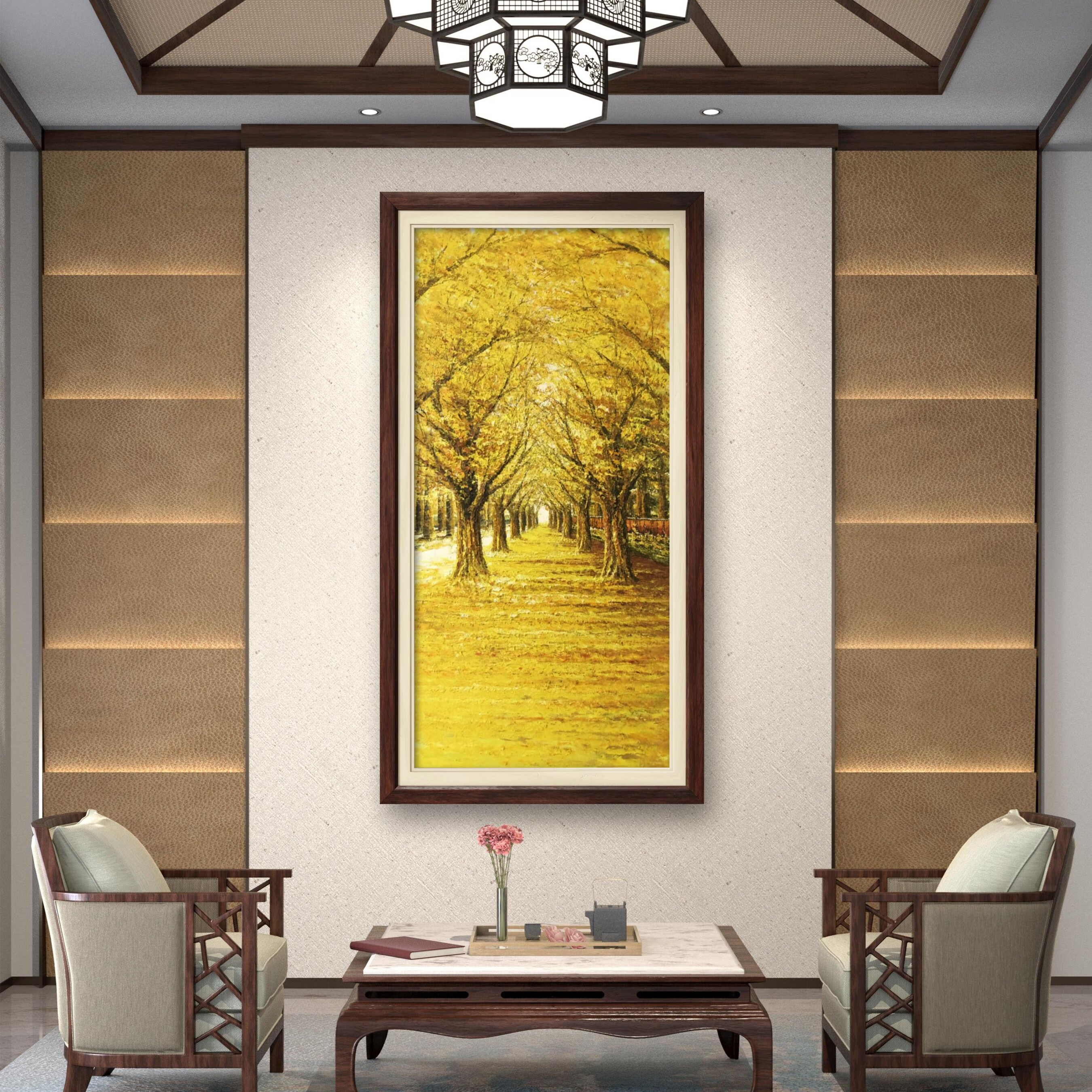 黄金大道原创油画纯手工手绘风景画艺术装饰画走廊玄关画绘画现货 75