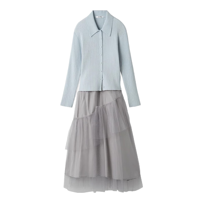 SNIDEL2024秋冬新品polo針織衫蓬蓬紗仙女半身裙套裝SWNO245069 淺藍(lán)色 S （0）