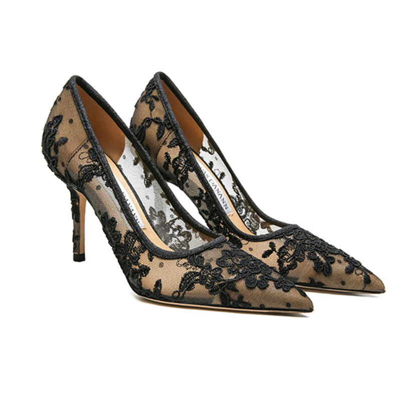 toncy情趣高跟鞋床上女调1情性感御姐攻速鞋网纱蕾丝细跟凉鞋 黑色