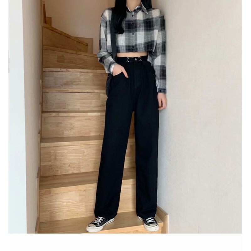 裤粗腿裤女胯宽黑色直筒秋季大码胖mm梨形身材宽胯高 黑色 s 80-98斤