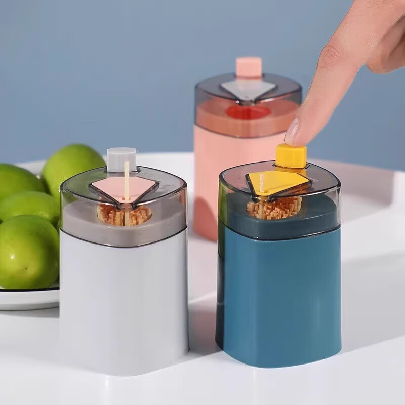 牙签盒一次性袋装牙签双头竹子剔牙工具家用竹制细吃水果牙签 细牙签盒-灰色+蓝色各1+2000牙签