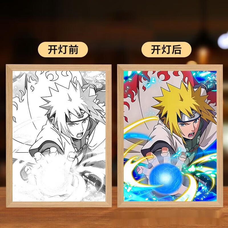 火影忍者动漫灯光画小夜灯床头相框灯氛围灯书房装饰摆件礼物礼品 波风水门1 小号插电款【17*23】