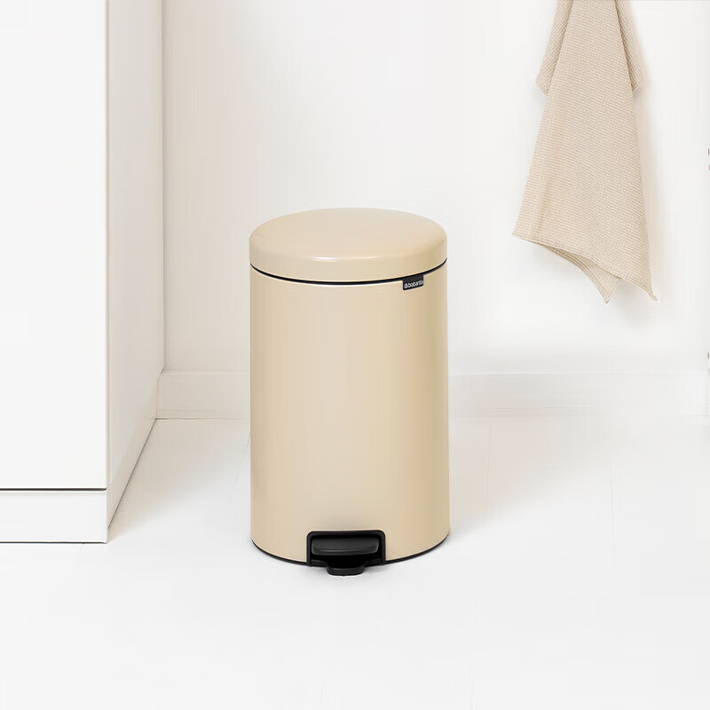 Brabantia柏宾士BO触式脚踏垃圾桶套装 带盖比利时进口卫生桶高颜值办公室 柔米色【疏阔大平层】