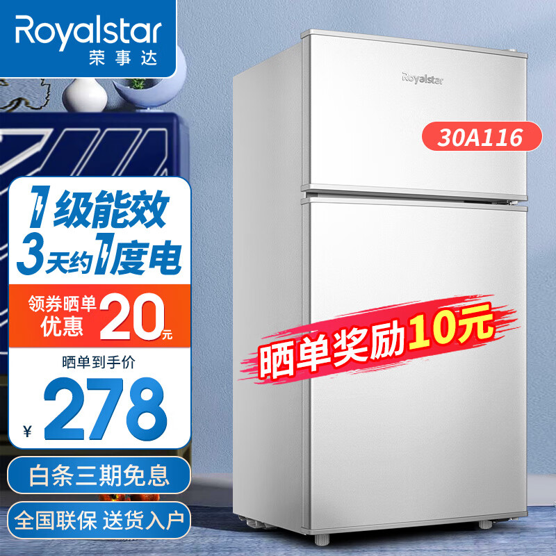 荣事达（Royalstar）【送货上门】迷你冰箱小型双门小冰箱租房家用宿舍冷藏冷冻节能省电冰箱 30A116【一级能效，三天一度电】银