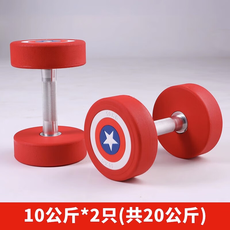 DEFIT美队轻奢纯钢哑铃健身器材包胶小哑铃家用健身器材宿舍训练器材 10KG*2共计20KG