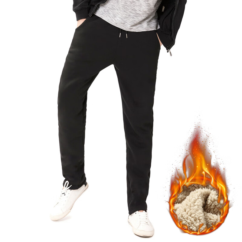 虎迹运动裤加绒加厚羊羔绒运动裤男冬季跑步锻炼保暖运动长裤 黑色（直口08款） XL