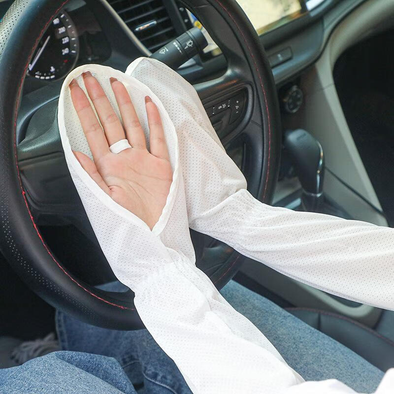 【甄选】防晒薄冰丝手袖套手套夏季开车骑行遮手包指宽松时尚男女 白色【包指款】 均码